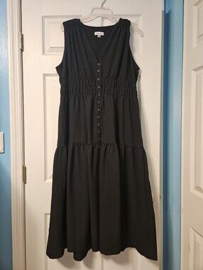 Calvin Klein Black Sleeveless Button-Front Tiered Maxi Dress
